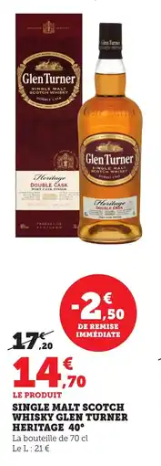 Bi1 Single malt scotch whisky glen turner heritage 40° offre