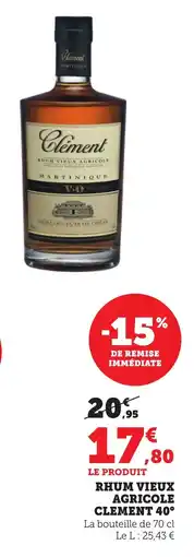 Bi1 Rhum vieux agricole clement 40° offre