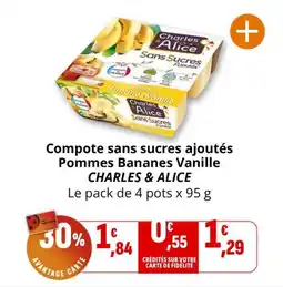 Coccinelle Supermarché Compote sans sucres ajoutés pommes bananes vanille charles & alice offre