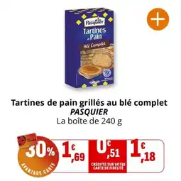 Coccinelle Supermarché Tartines de pain grillés au blé complet pasquier offre