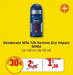 Coccinelle Supermarché Déodorant bille 72h homme dry impact nivea offre