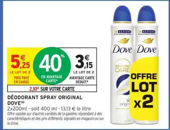 Intermarché Hyper DÉODORANT SPRAY ORIGINAL DOVE offre