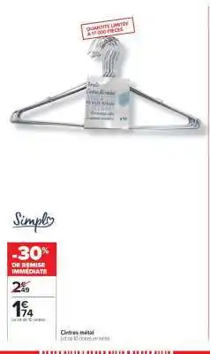Carrefour Cintres métal offre
