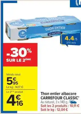 Carrefour Market Thon entier Albacore CARREFOUR CLASSIC' offre