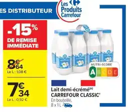 Carrefour Lait demi-écrémé CARREFOUR CLASSIC' offre