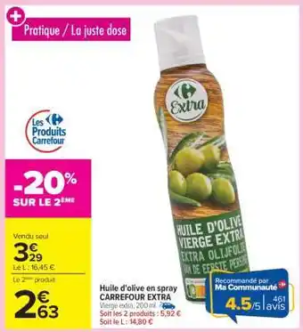 Carrefour Huile d'olive en spray CARREFOUR EXTRA offre
