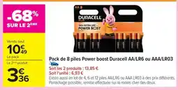 Carrefour Pack de 8 piles Power boost Duracell AA/LR6 ou AAA/LR03 offre