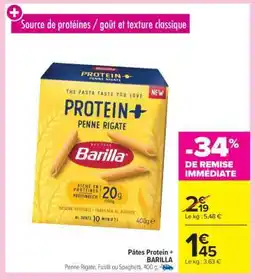 Carrefour Pâtes Protein + BARILLA offre