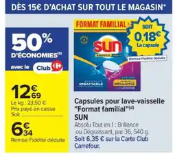 Carrefour Capsules pour lave-vaisselle Format familial SUN offre