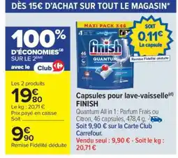 Carrefour Capsules pour lave-vaisselle FINISH offre