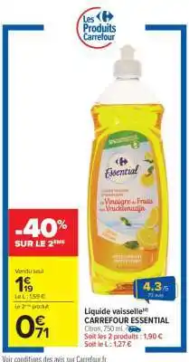 Carrefour LIQUIDE VAISSELLE CARREFOUR ESSENTIAL offre