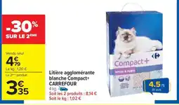 Carrefour Litière agglomérante blanche Compact+ CARREFOUR offre