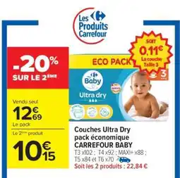 Carrefour Couches Ultra Dry pack économique CARREFOUR BABY offre