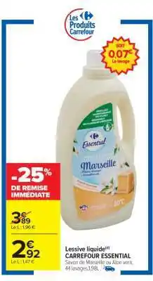 Carrefour Lessive liquide CARREFOUR ESSENTIAL offre