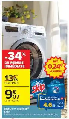 Carrefour Lessive en capsules SKIP offre