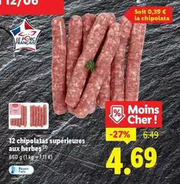 Lidl 12 chipolatas supérieures aux herbes offre