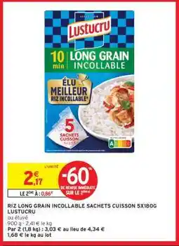 Intermarché Hyper RIZ LONG GRAIN INCOLLABLE SACHETS CUISSON 5X180G LUSTUCRU offre