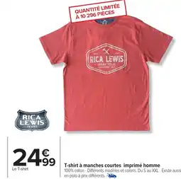 Carrefour Tshirt à manches courtes imprimé homme offre