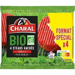 Carrefour CHARAL 4 steaks hachés Bio 15% M.G. CHARAL offre