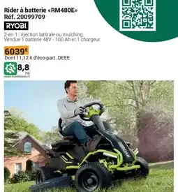 Gamm vert Ryobi - rider à batterie offre