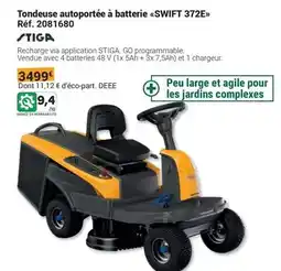 Gamm vert Tondeuse autoportée à batterie swift 372e offre