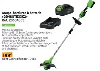 Gamm vert Greenworks - coupe-bordures à batterie gd48gte33k2 offre