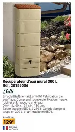 Gamm vert Belli - récupérateur d'eau mural 300 l réf. 20159006 offre