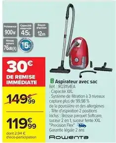 Carrefour Rowenta - aspirateur avec sac ro315faa offre