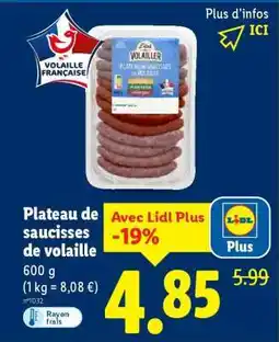 Lidl Plateau de saucisses de volaille offre