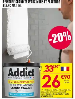 Décor Discount ADDICT Peinture grand travaux murs et plafonds blanc mat 12L offre