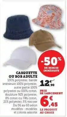 Super U Casquette ou Bob Adulte offre