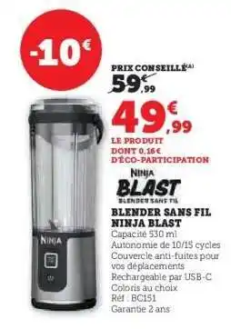 Hyper U NINJA BLAST Blender sans fil Ninja Blast offre