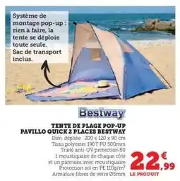 Hyper U BESTWAY Tente de plage pop-up pavillo quick 2 places offre