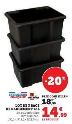 Hyper U Lot de 3 bacs de rangement offre