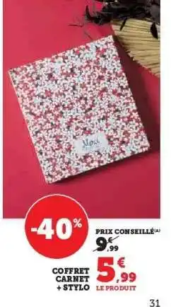 Hyper U Coffret Carnet + Stylo offre