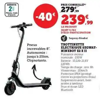Hyper U Trottinette electrique segway-ninebot e2 e ii offre
