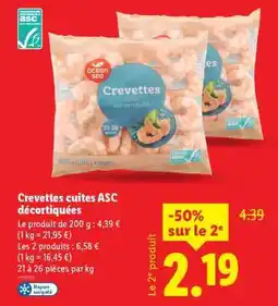 Lidl Crevettes cuites ASC décortiquées offre
