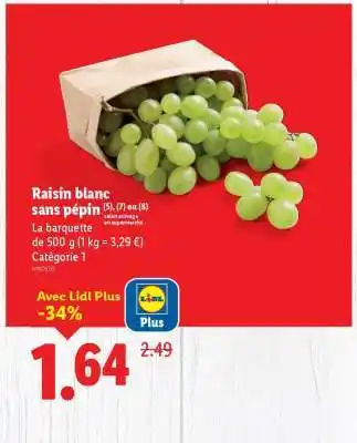 Lidl Raisin blanc sans pépin offre