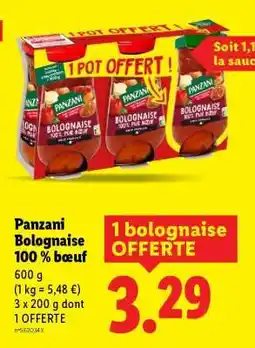 Lidl Panzani bolognaise 100% bœuf offre