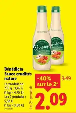 Lidl Bénédicta Sauce crudités nature offre