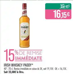 Match Paddy Irish whiskey offre