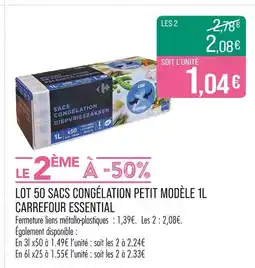 Match Carrefour Essential Lot 50 sacs congélation petit modèle 1L offre