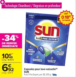 Carrefour Market SUN Capsules pour lave-vaisselle offre