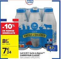 Carrefour Market CARREFOUR CLASSIC Lait U.H.T. facile à digérer offre