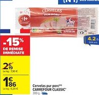 Carrefour Market CARREFOUR CLASSIC Cervelas pur porc offre