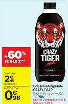 Carrefour Market CRAZY TIGER Boisson énergisante offre