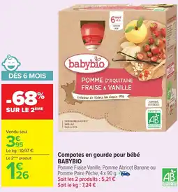 Carrefour Market BABYBIO Compotes en gourde pour bébé offre
