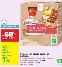 Carrefour Market BABYBIO Compotes en gourde pour bébé offre