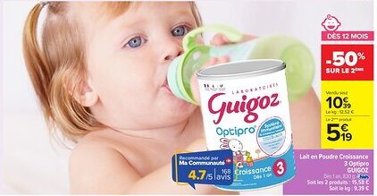 Carrefour Market GUIGOZ Lait en Poudre Croissance 3 Optipro offre
