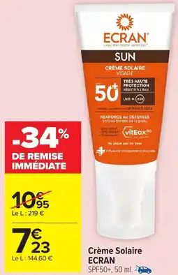 Carrefour Market ECRAN Crème Solaire SPF50+ offre